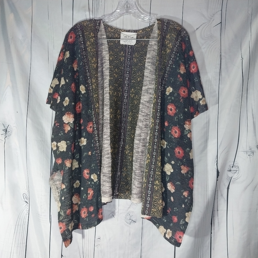 Sadie & Love Floral Open Front Short Sleeve Flowy Festival Kimono Boho Cardigan